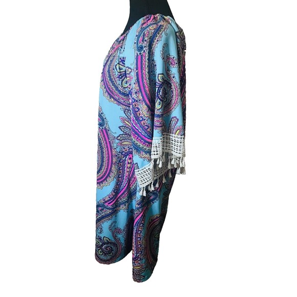 Lady's World Multi color OFF SHOULDER Boho Gypsy  3/4 Sleeve fringe trim fairy L - Picture 4 of 7